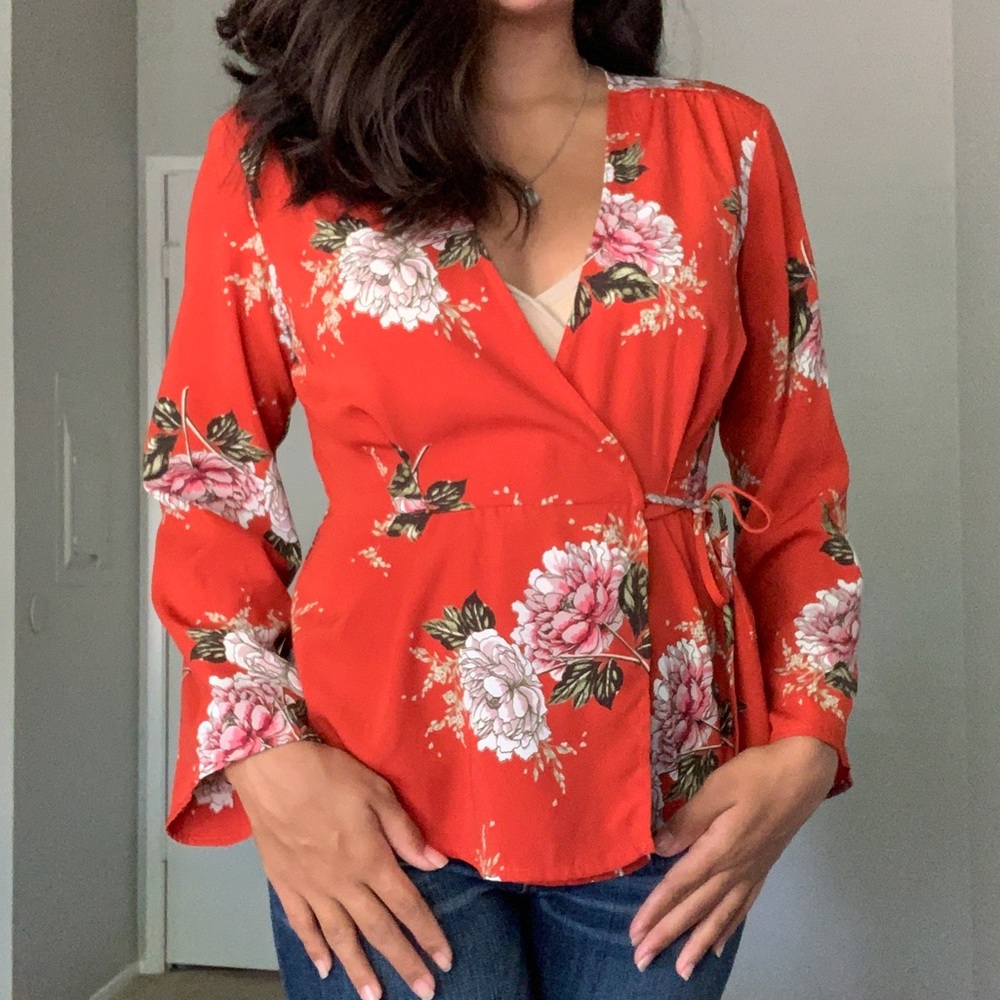 Floral Wrap Front Blouse